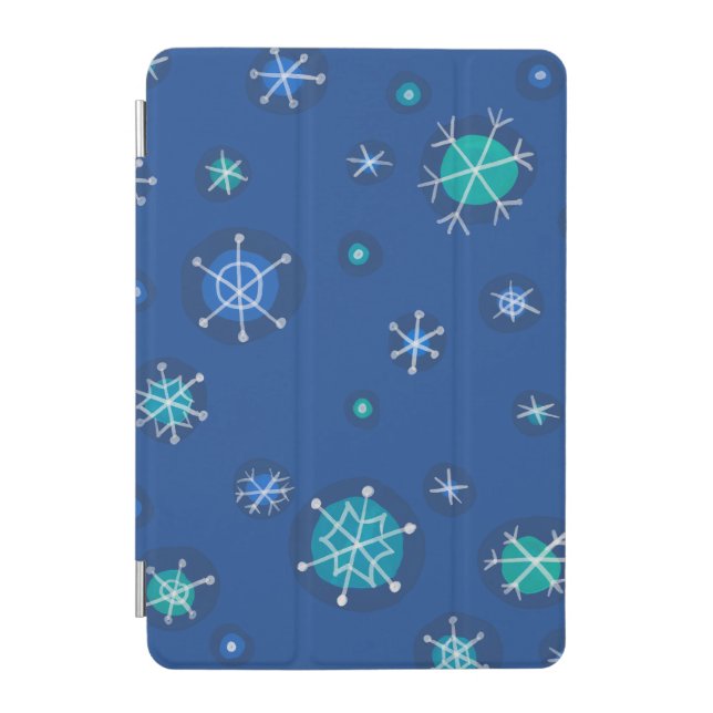 Snowflakes - Hand Drawn - Blue and Green iPad Mini Cover (Front)