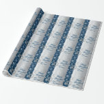 Snowflakes Happy Hanukkah Wrapping Paper<br><div class="desc">Complete your Hanukkah party gifts with this personalized and festive blue, silver and white snow flakes wrapping paper with silver tone Stars of David and sparkling twinkle lights on it. Add the year and personalize with any text you want. It matches the Hanukkah invitation shown below. If you have any...</div>