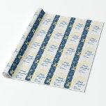 Snowflakes Happy Hanukkah Wrapping Paper<br><div class="desc">Complete your Hanukkah party gifts with this personalized and festive blue and white snow flakes wrapping paper with gold tone Stars of David and sparkling twinkle lights on it. Add the year and personalize with any text you want. It matches the Hanukkah invitation shown below. If you have any questions,...</div>