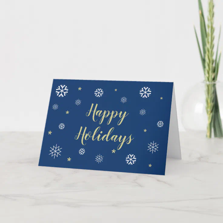 Snowflakes Happy Holidays Elegant Blank Blue Holiday Card | Zazzle