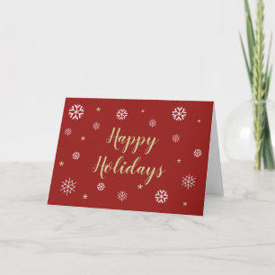 Snowflakes Happy Holidays Elegant Red Blank Card