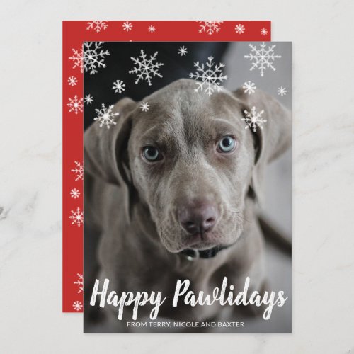 Snowflakes Happy Pawlidays Photo Dog Christmas Holiday Card