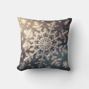 Snowflakes / Hearts Throw Pillow