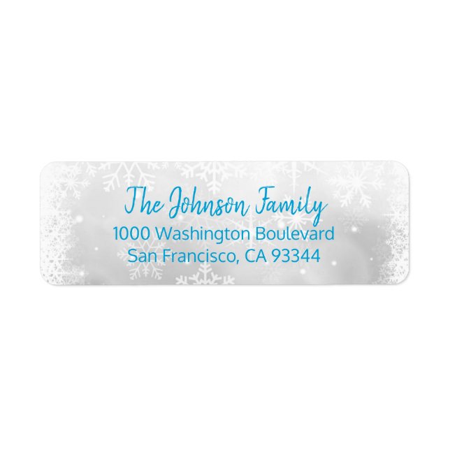 SNOWFLAKES Holiday Christmas Blue Return Address Label (Front)