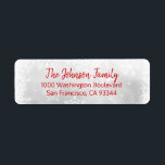 SNOWFLAKES Holiday Christmas RED Return Address Label<br><div class="desc">Elegant and classy return labels for Christmas (Xmas) Holiday greeting cards.  Snowflakes and Snow in silver / grey background.  Modern RED letters for family name and address. Letter color and font can be changed.</div>