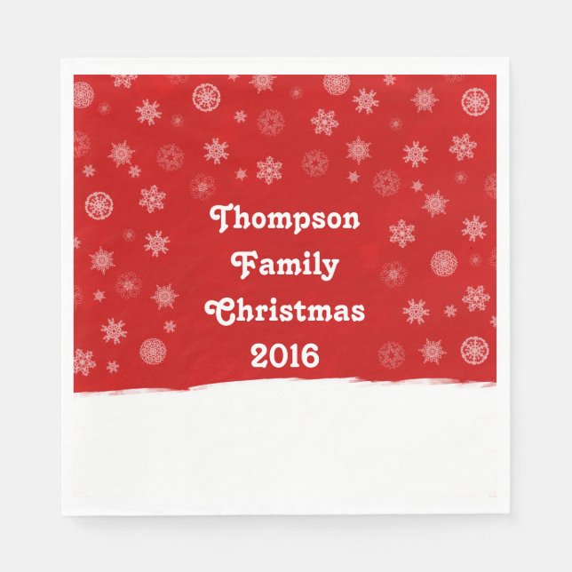 Snowflakes Holiday Design with a Red Background Paper Napkins (Front)