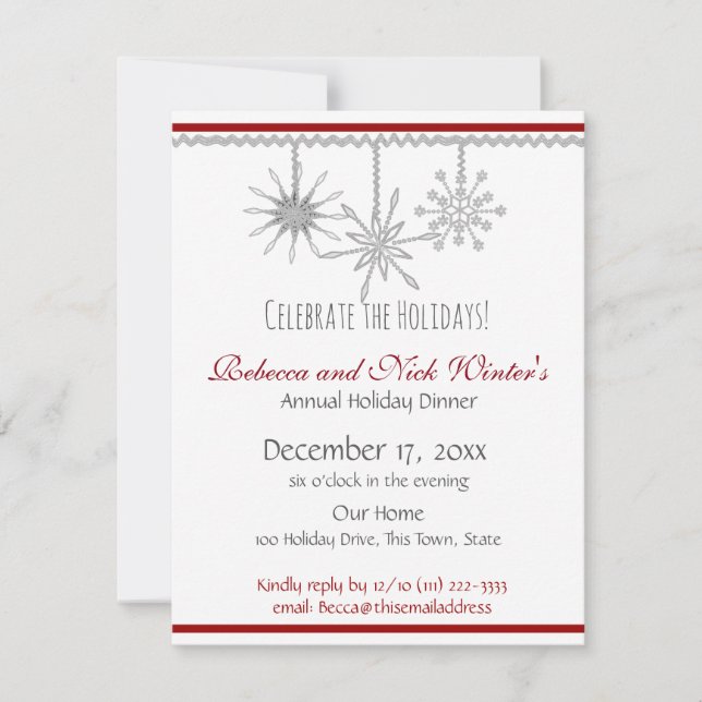 Snowflakes Holiday Dinner Party Invitation (Front)