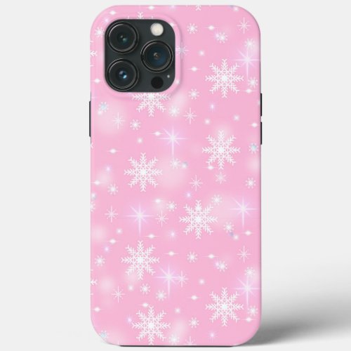 Snowflakes Holiday Winter Pink  iPhone 13 Pro Max Case