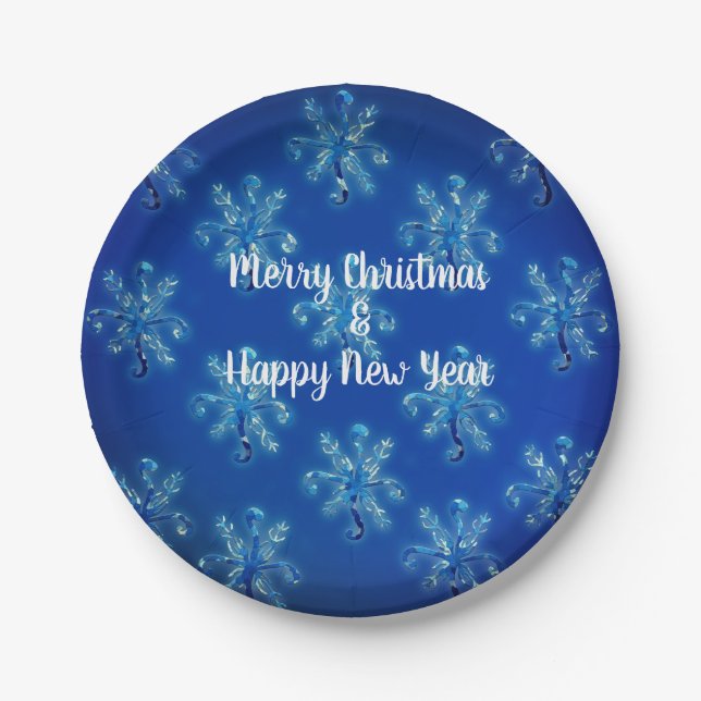 Snowflakes Holidays Paper Plates (Front)