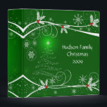 Snowflakes Holly Tree Photo Album 3 Ring Binder<br><div class="desc">Pretty Christmas tree,  holly and snowflakes on a green background.  Perfect to hold your holiday memories. Personalize with your own family name. This also comes in 1" and 2" sizes.</div>