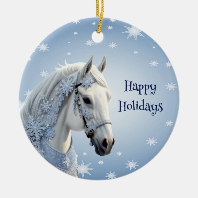 Snowflakes Horse Holiday Christmas Ornament (Front)