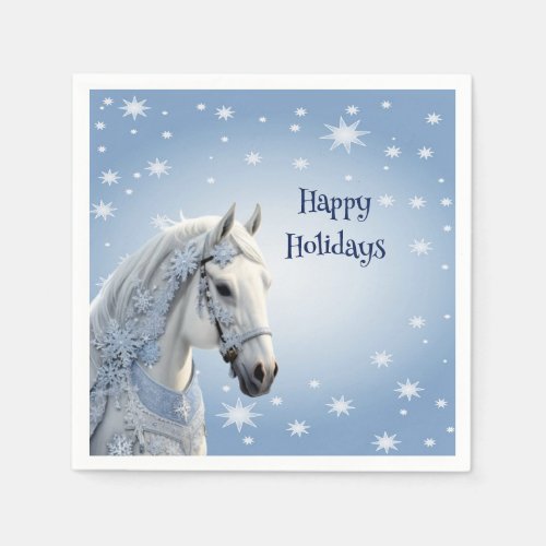 Snowflakes Horse Holiday Christmas Paper Napkin