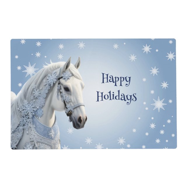 Snowflakes Horse Holiday Christmas Paper Placemat (Back)