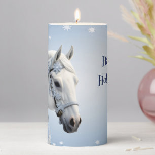 Snowflakes Horse Holiday Christmas Pillar Candle