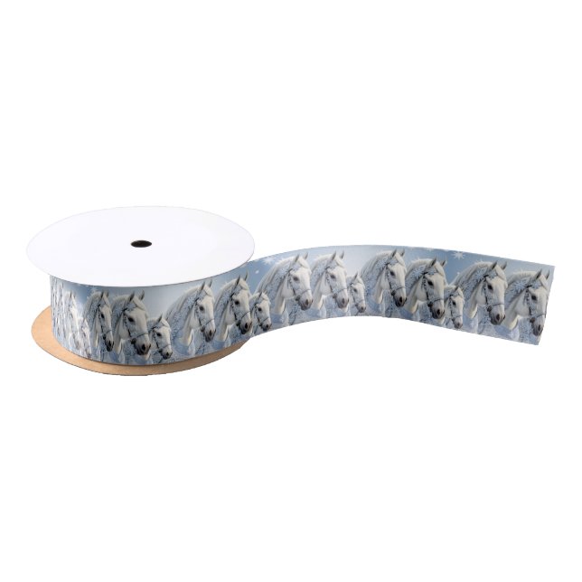 Snowflakes Horse Holiday Christmas Satin Ribbon (Spool)