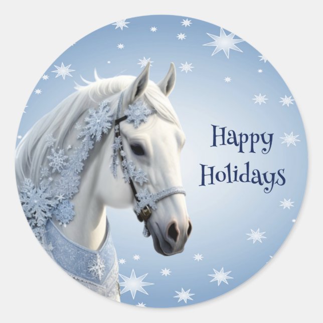 Snowflakes Horse Holiday Christmas Sticker (Front)