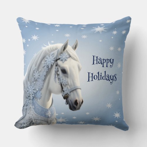 Snowflakes Horse Holiday Christmas Throw Pillow