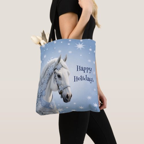 Snowflakes Horse Holiday Christmas Tote Bag