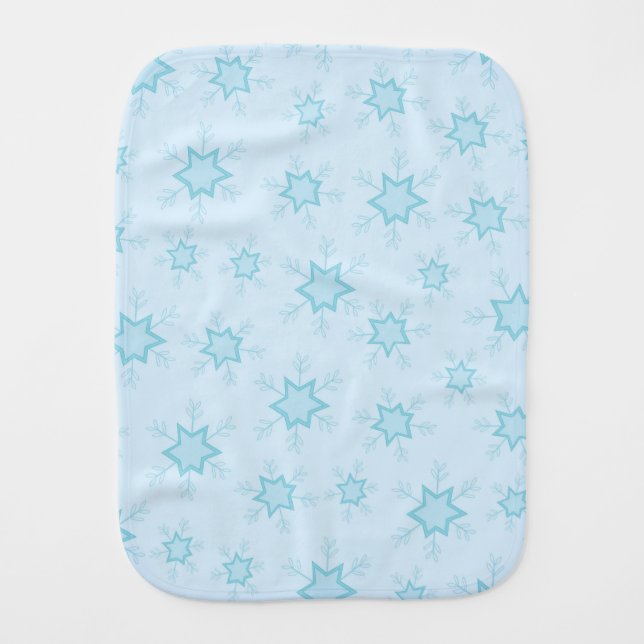 Snowflakes, Ice Blue, Icy Snowflakes, Snow Baby Burp Cloth (Front)