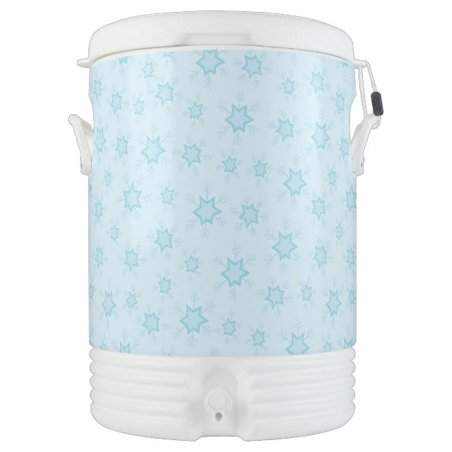 Snowflakes, Ice Blue, Icy Snowflakes, Snow Beverage Cooler (Front)