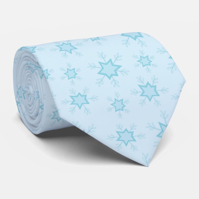 Snowflakes, Ice Blue, Icy Snowflakes, Snow Neck Tie (Rolled)