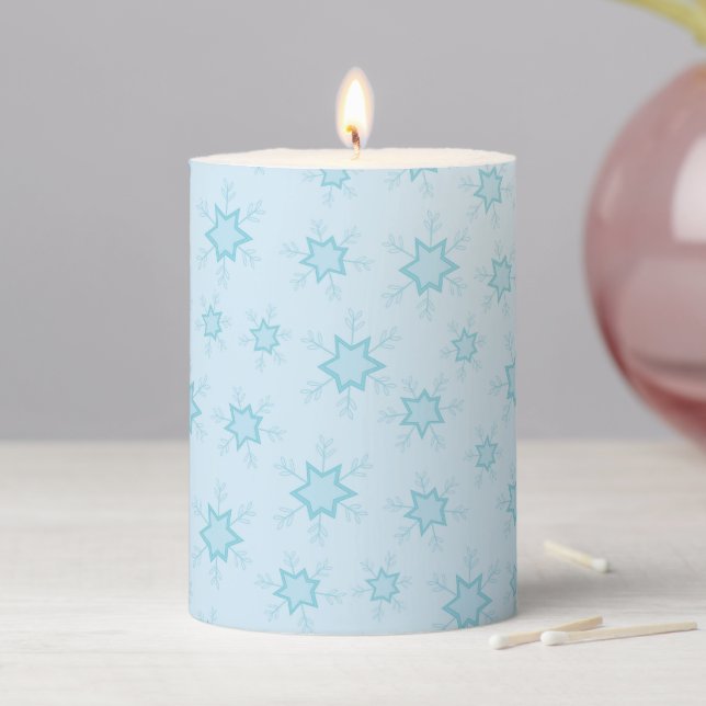 Snowflakes, Ice Blue, Icy Snowflakes, Snow Pillar Candle (In Situ)
