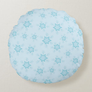 Snowflakes, Ice Blue, Icy Snowflakes, Snow Round Pillow