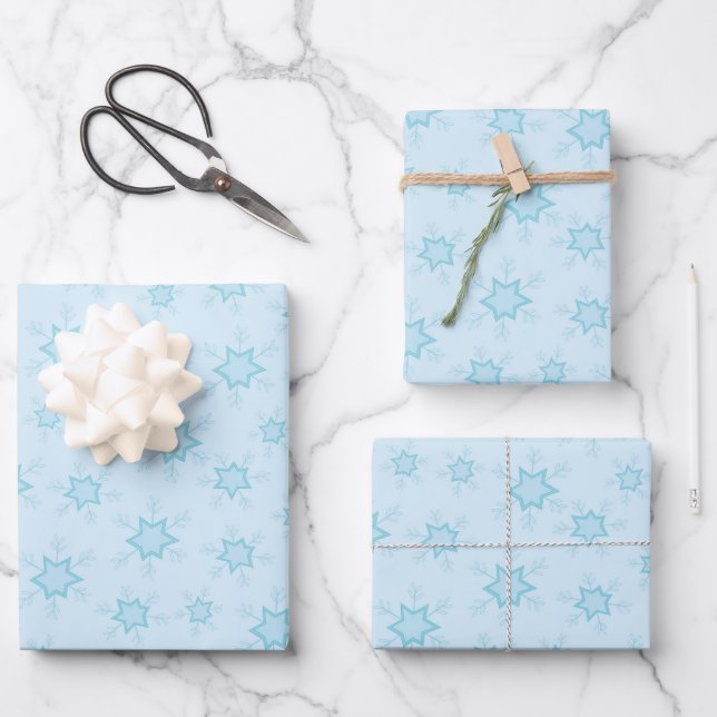 Snowflakes, Ice Blue, Icy Snowflakes, Snow Wrapping Paper Sheets (Front)
