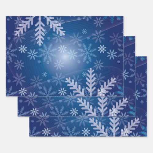 Snowflakes in Blue Wrapping Paper Sheets