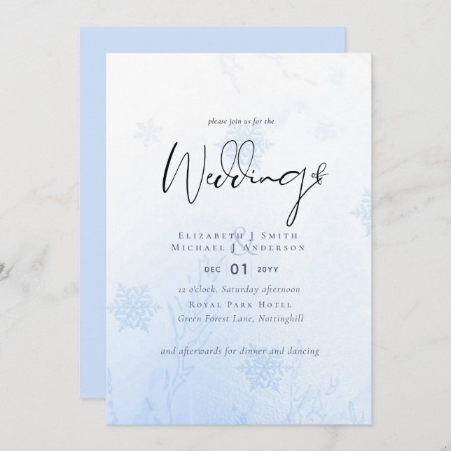 Snowflakes in December Winter Wedding Budget Invitation (Front/Back)
