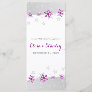 Snowflakes in purple & gray stars wedding menu