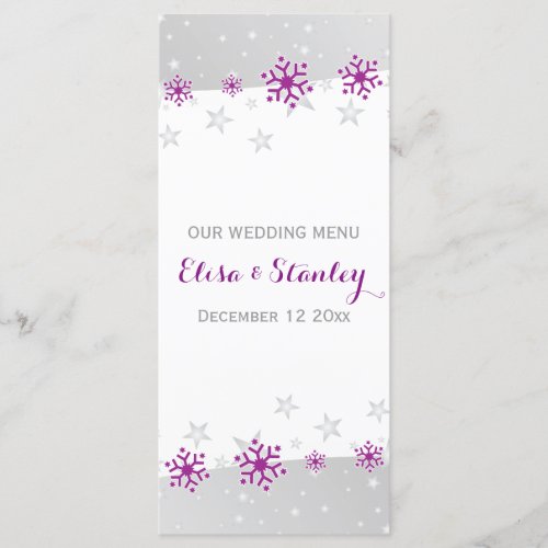 Snowflakes in purple  gray stars wedding menu