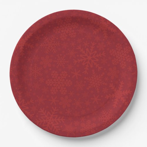 SNOWFLAKES IN RED  Holiday paper Plate