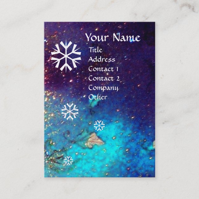 SNOWFLAKES IN SILVER SPARKLES IN BLUE BUSINESS CARD (Front)