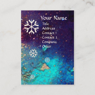 SNOWFLAKES IN SILVER SPARKLES IN NIGHT BLUE BUSINESS CARD