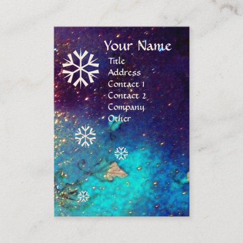 SNOWFLAKES IN SILVER SPARKLES IN NIGHT BLUE BUSINESS CARD