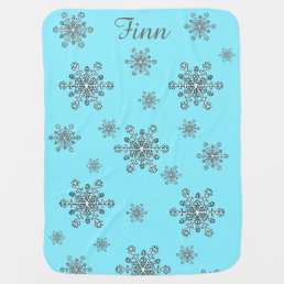 Snowflakes in Silver White and Blue Receiving Blanket