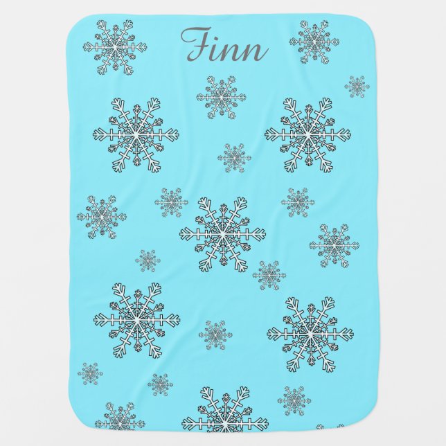 Snowflakes in Silver White and Blue Receiving Blanket (Front)