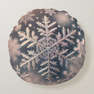 Snowflakes / In The Fog Round Pillow