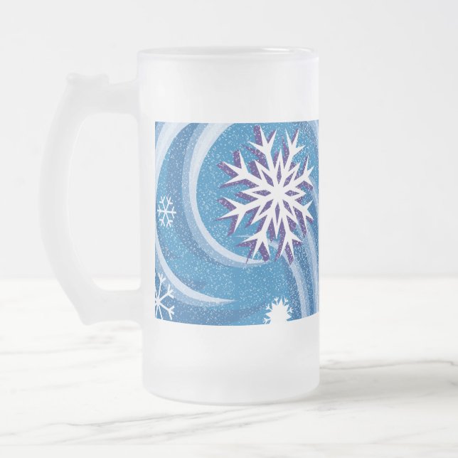 Snowflakes in the Wind - Frosted Glass Beer Mug (Left)