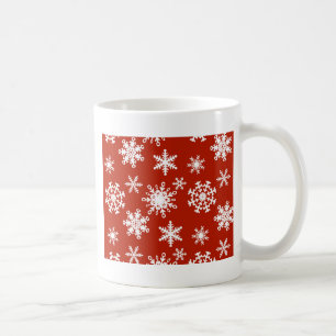 Snowflakes in white on red background coffee mug