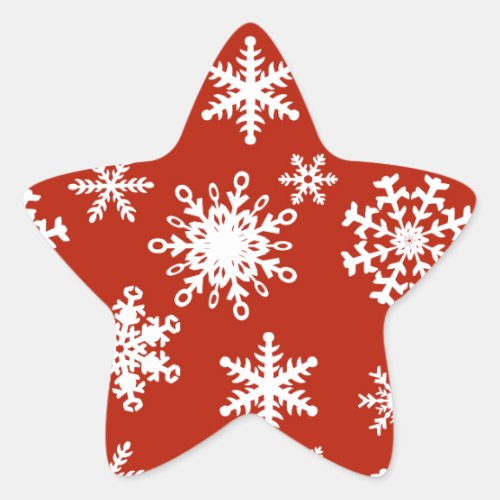 Snowflakes in white on red background star sticker
