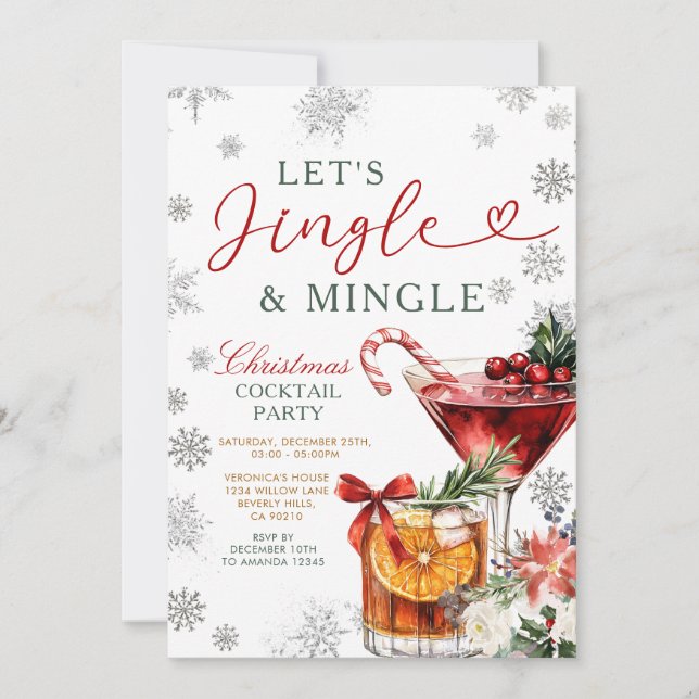 Snowflakes Jingle & Mingle Christmas Cocktail  Invitation (Front)