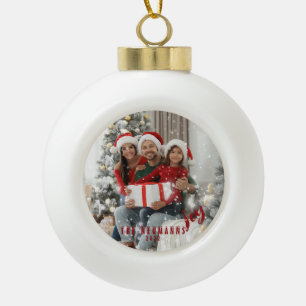 Snowflakes Joyful Holiday Family Photo Ceramic Or Ball Christmas Ornament