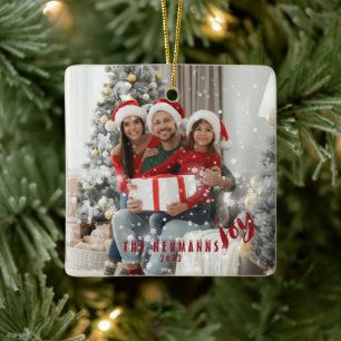 Snowflakes Joyful Holiday Family Photo Ceramic Or Ornament