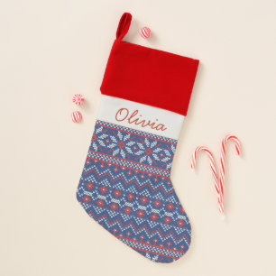 Snowflakes Knitting Pattern Personalized Name Christmas Stocking