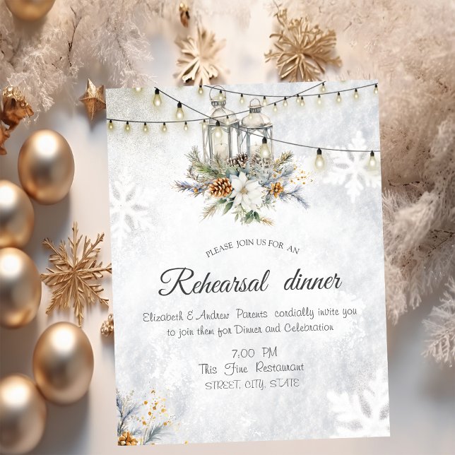 Snowflakes Lantern String Light Rehearsal Dinner Invitation (Creator Uploaded)