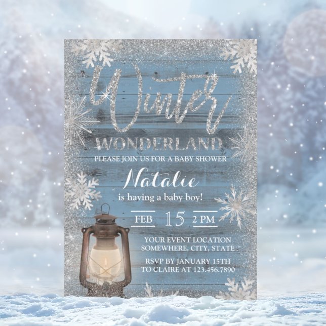 Snowflakes & Lantern Winter Wonderland Baby Shower Invitation