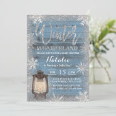 Snowflakes & Lantern Winter Wonderland Baby Shower Invitation (Standing Front)
