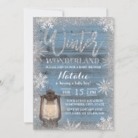 Snowflakes & Lantern Winter Wonderland Baby Shower Invitation